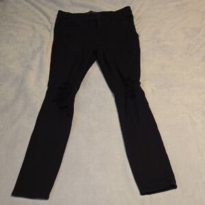 Express Long Length Black Distressed Skinny Jeans
